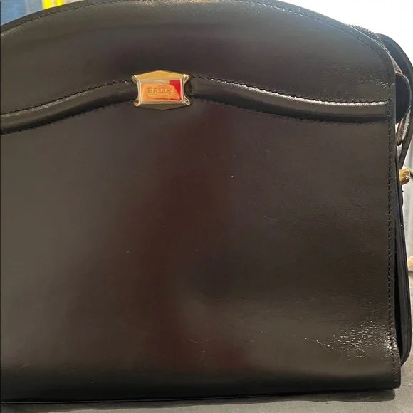 Bally Black Leather Shoulder Bag with Gold Detail